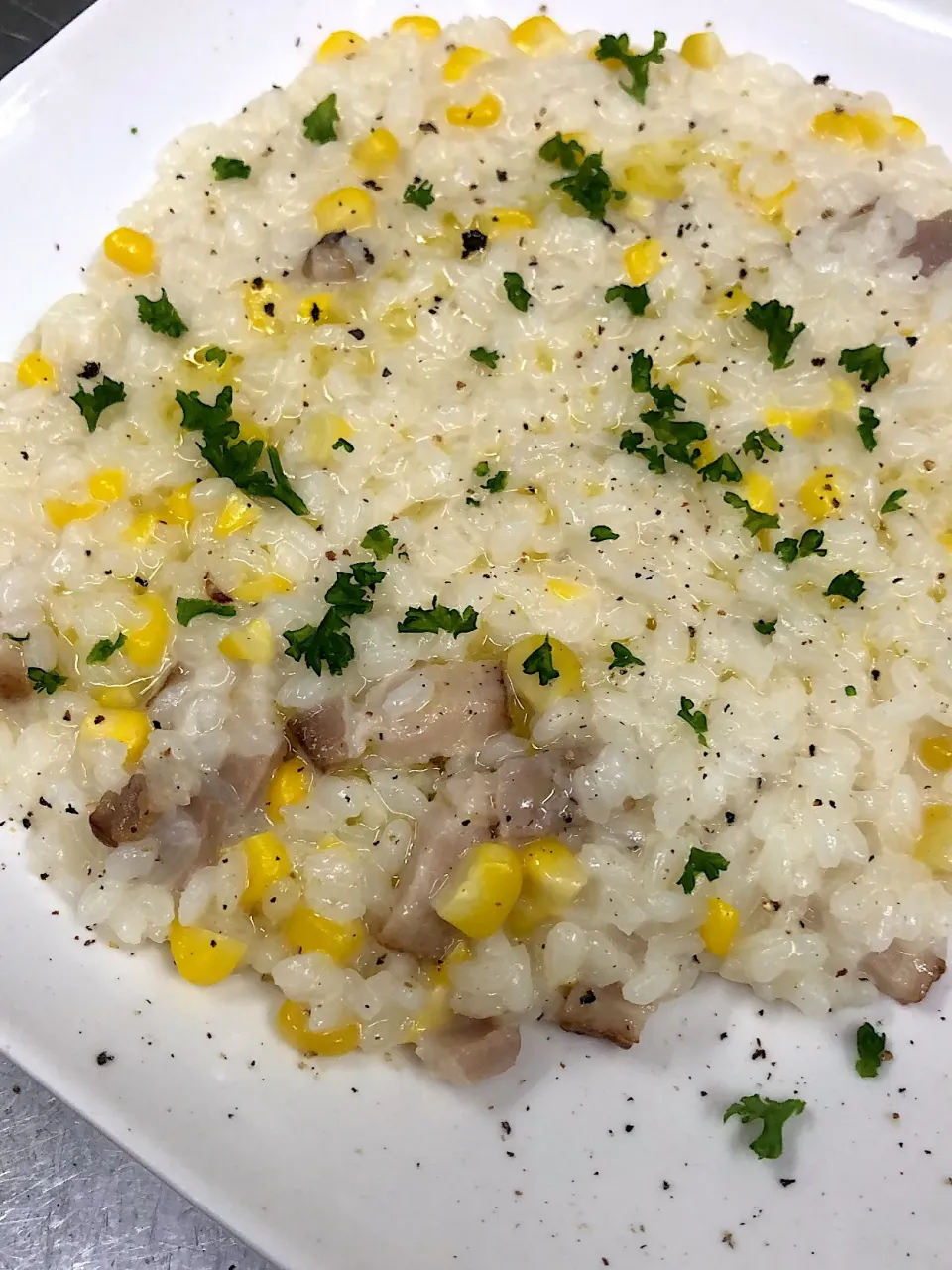 とうもろこしと自家製ベーコンのrisotto|yumiさん