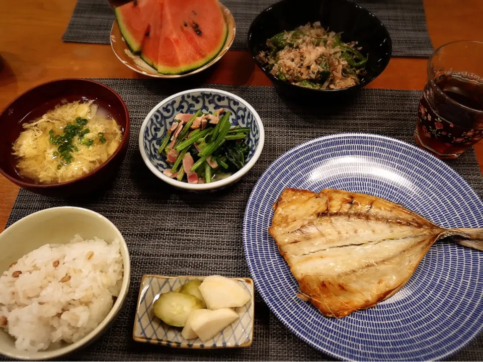 Snapdishの料理写真:19/07/09 夕飯♪ 鯵の干物|ikukoさん