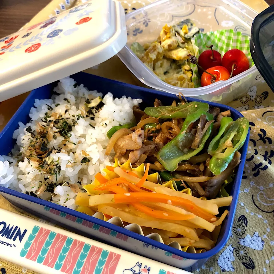 お弁当(7/10)
✳︎ふりかけご飯
✳︎豚肉と甘長ピーマンの味噌炒め
✳︎ジャガイモのきんぴら
✳︎かぼちゃサラダ
✳︎さくらんぼ|さっちんさん