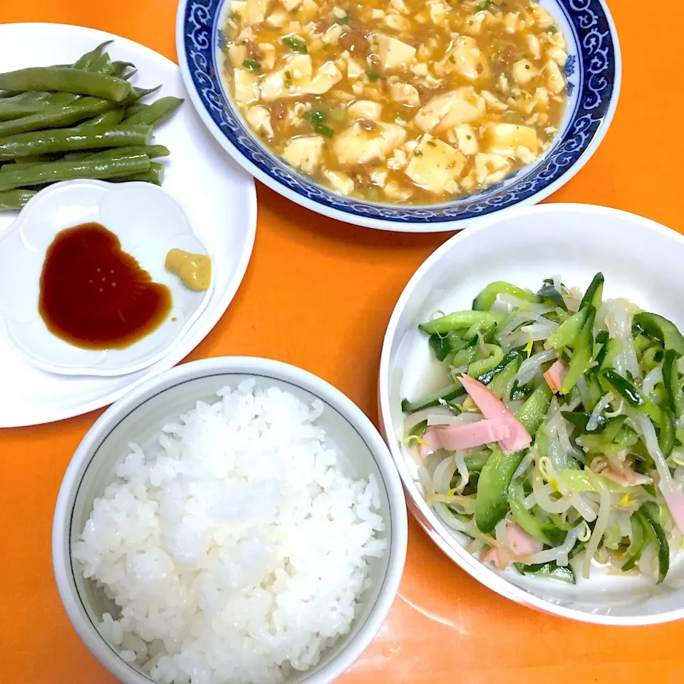 #ダイエット毎日きちんとごはん#麻婆豆腐#きゅうり もやしあえ#インゲンからし醤油で|tomoさん