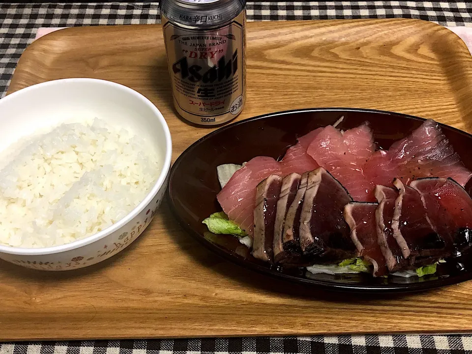 今日の夕食
☆マグロとカツオのたたきのカルパッチョ
☆ビール🍺|まぁたんさん