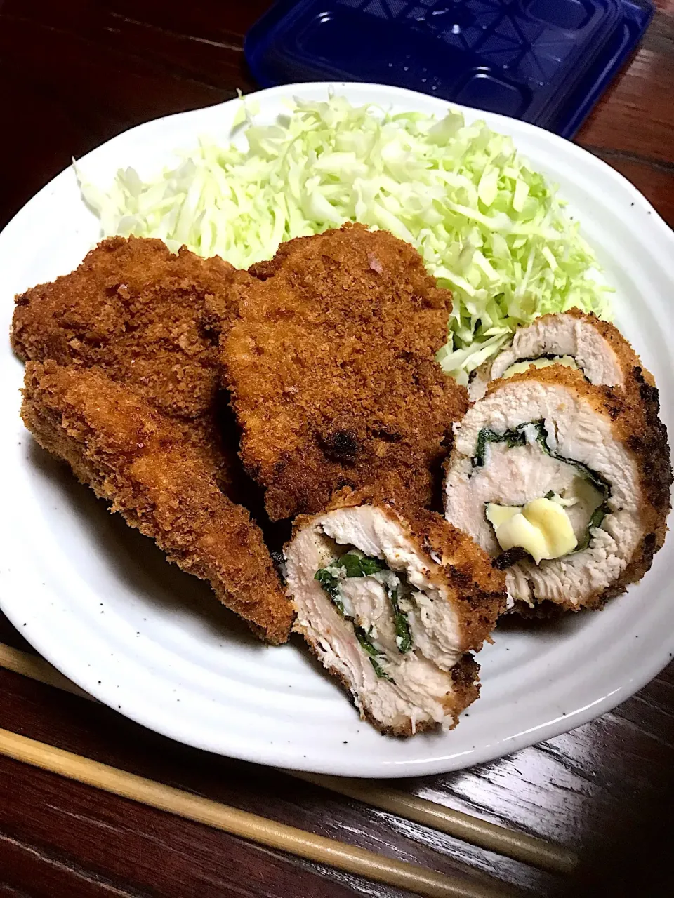 ひれかつ&鳥のむね肉巻き巻きディナー(笑)|ちーさん