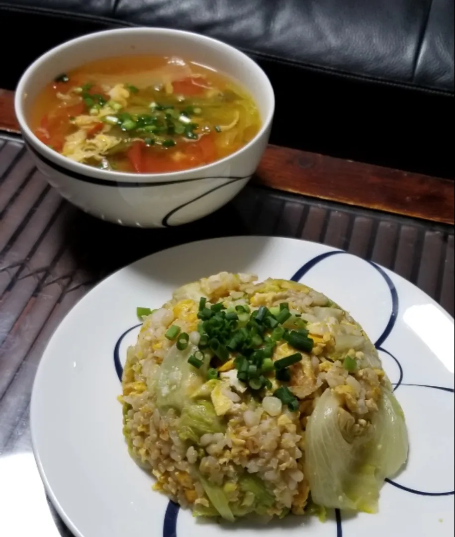 もち麦レタスたまご炒飯とトマト🍅たまごスープ♪(^o^)/|dai.noriさん