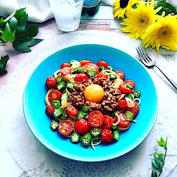 Snapdishの料理写真:7月10日「納豆の日」和でイタリアンな納豆スパゲッティ : ローマのおいしい生活in東京|yukoさん