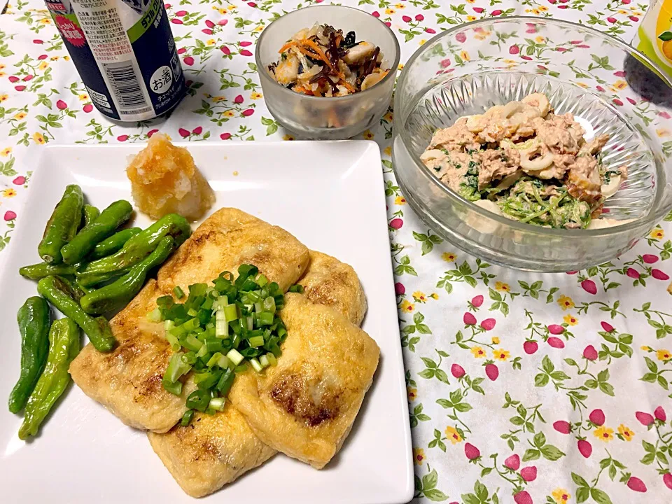 納豆油揚げ、ちくわつまみなツナのわさびマヨ和え、にしんの酢漬け|ゆーみさん