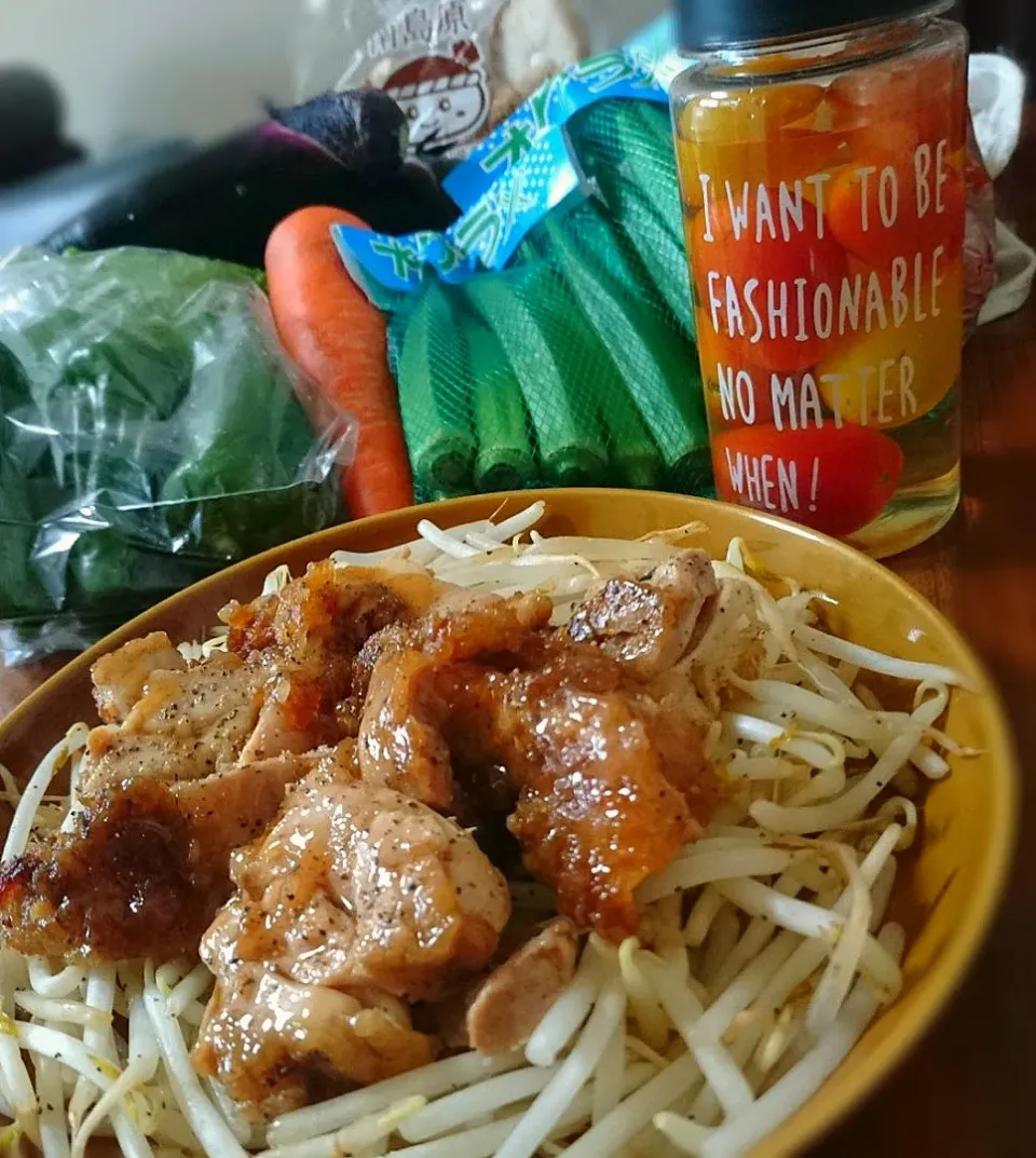 Snapdishの料理写真:山賊焼きｵﾝｻﾞもやし|まりおさん