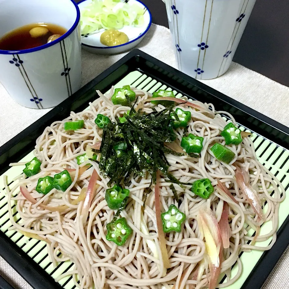 Snapdishの料理写真:茗荷とオクラのサッパリ♬十割そば                                                       〜青梅の醤油風味〜|momono1さん