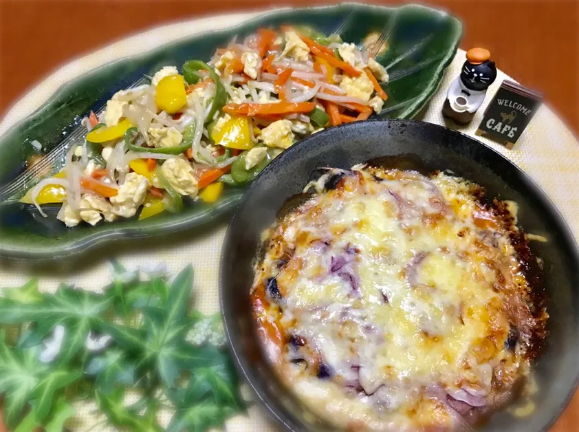 彩り野菜のあんかけ&茄子と紫玉ねぎのチーズ焼き😋☂️|バシュランさん