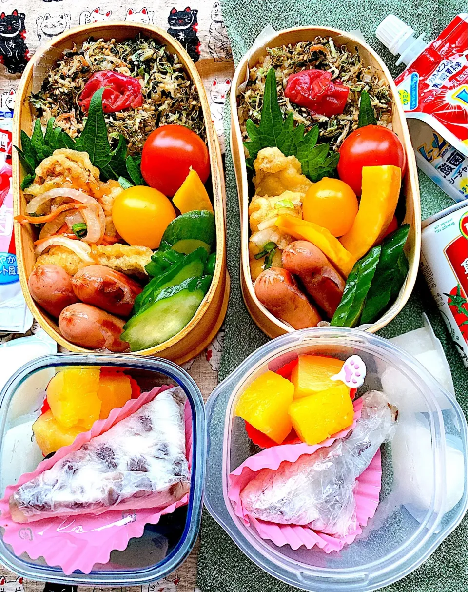 #お弁当 #お父さん弁当 #自分弁当 #夫婦弁当 
#曲げわっぱ弁当  #玄米ご飯弁当 #和食弁当 
#野菜たっぷり  #飲み物は無塩トマトジュース 
#ソーセージ  #コリンキーピクルス #おやつは手作り水無月|Blueberry🫐さん