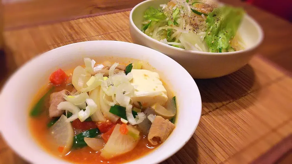 トマトもつ煮～
の晩ごはん✨|kaz(*･ω･)さん