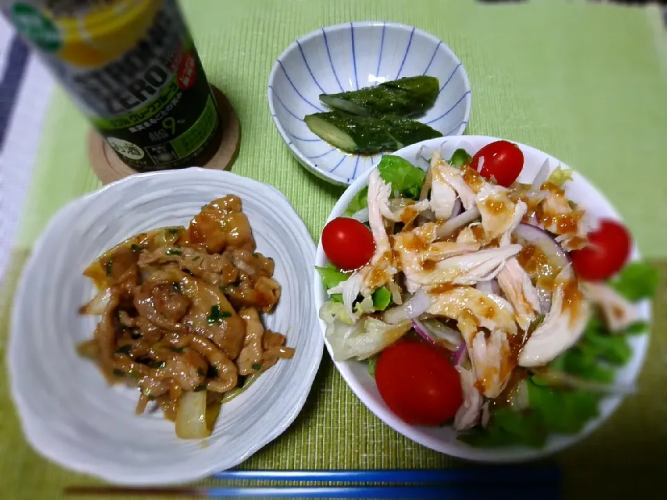 ☆豚肉と玉ねぎ炒め 柚子胡椒風味
☆ササミとスライスオニオンサラダ
☆キュウリの糠漬け(ひね気味笑)
☆strongzeroグレフル|☆Chieco☆さん