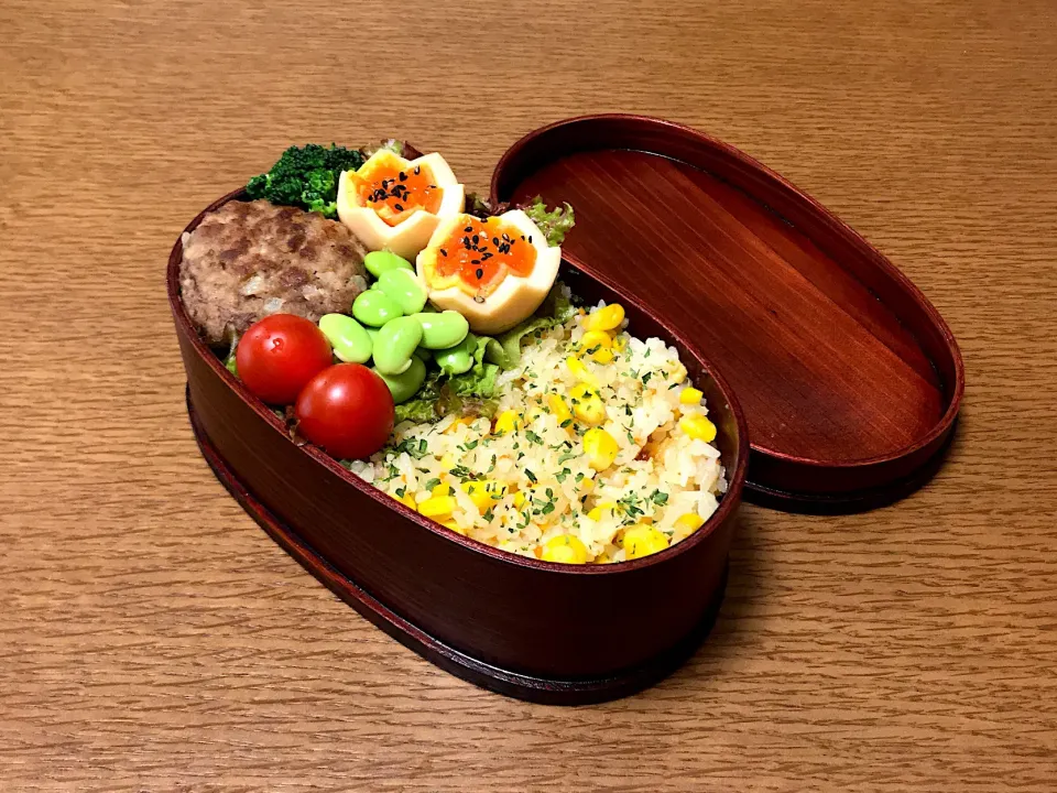 ハンバーグ&コーンピラフ弁当☆味付けたまごつき☆|やまさんさん