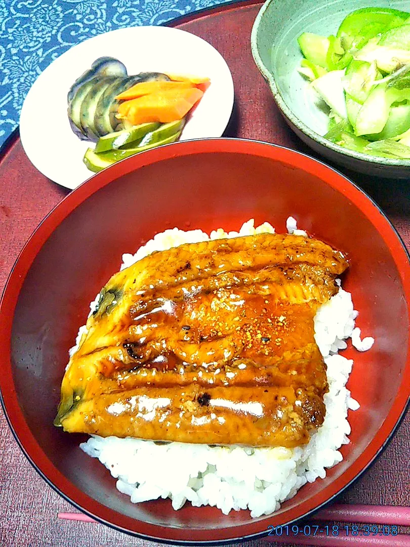 よねばーばの朝ごはん
うな丼
瓜と茗荷の酢の物
茄子きゅうり、人参の古漬け|yoneばーばさん