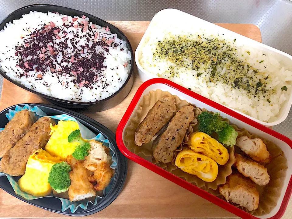 Snapdishの料理写真:高２女子と社会人男子お弁当☆
 #お弁当 
 #牛乳アレルギー 
 #ナッツアレルギー|とんちゃさん