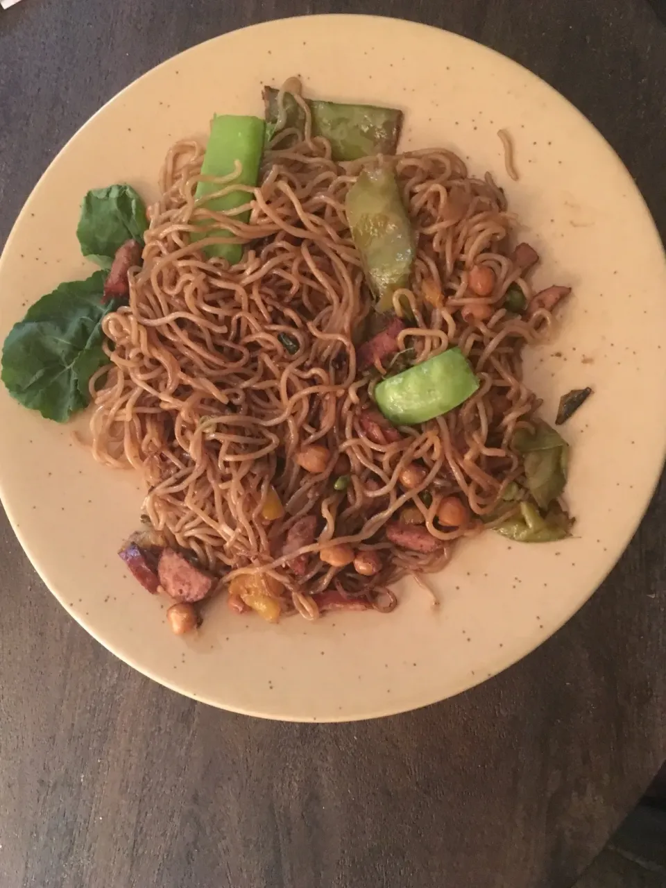 Stir Fry: Yaki Soba, Chopped Chicken Sausage, Garlic, Snow Peas, Onion, Bell Pepper, Zucchini, Garbanzo Beans, and Seasoning|Michaels Culinary Adventuresさん