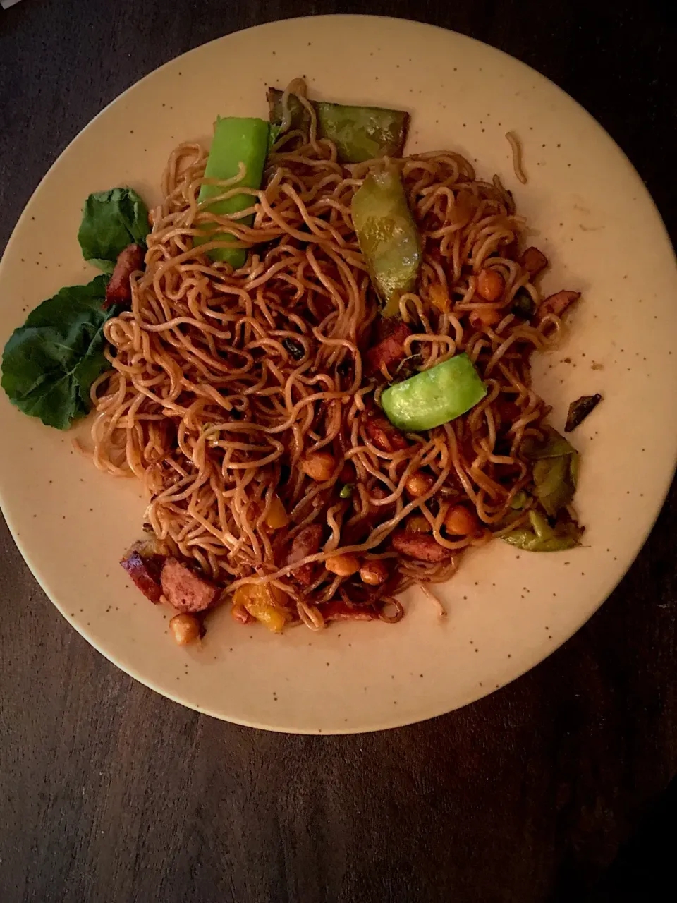 Yaki Soba Stir Fry With Hillshire Farm Chopped Chicken Sausage Link, Bell Pepper, Onion, Garlic, Jalapeño, Garbanzo Beans, Sweet Snap Peas, and Seasoning|Michaels Culinary Adventuresさん