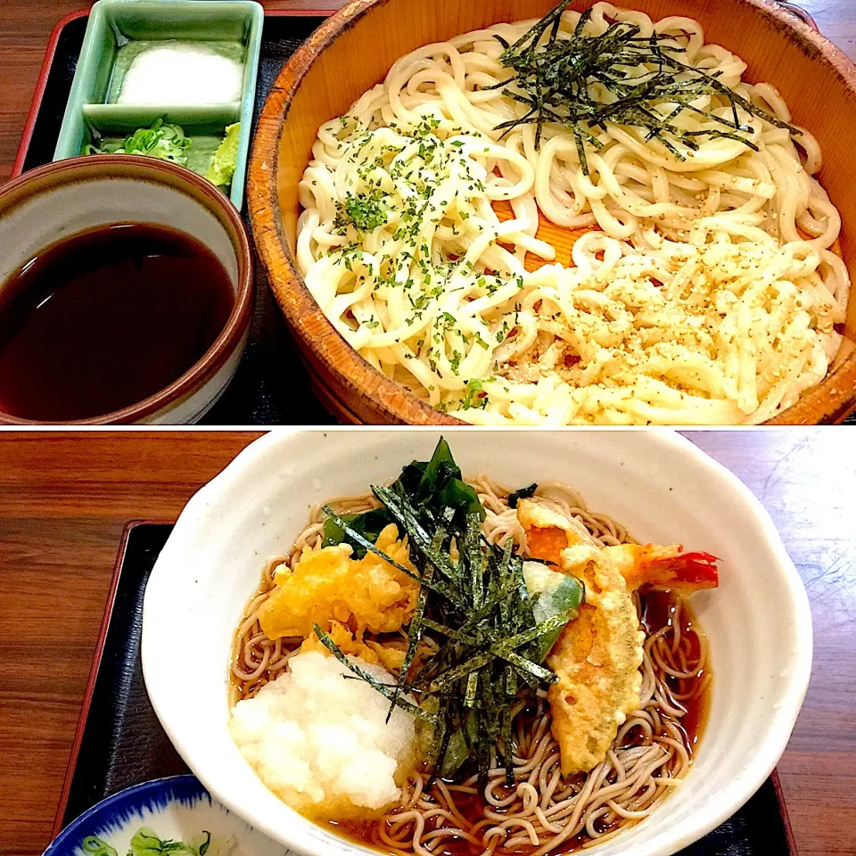 Snapdishの料理写真:たらいうどん、海老おろし蕎麦|yakinasuさん