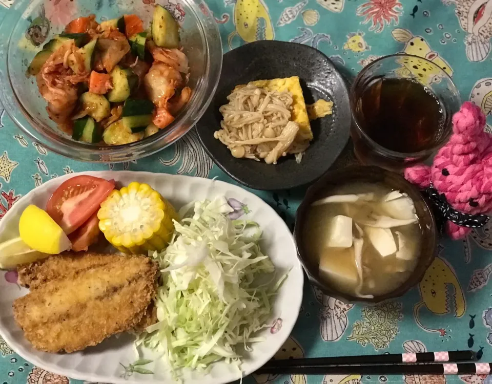 いつかの晩御飯💓#サーモン胡瓜キムチ胡麻油和え|noeさん