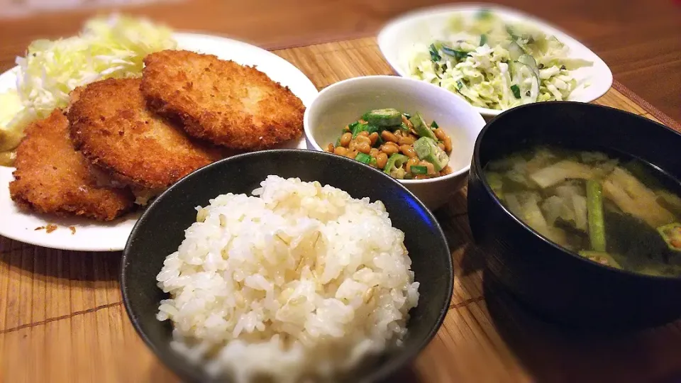 ハムカツ定食～
の晩ごはん✨|kaz(*･ω･)さん