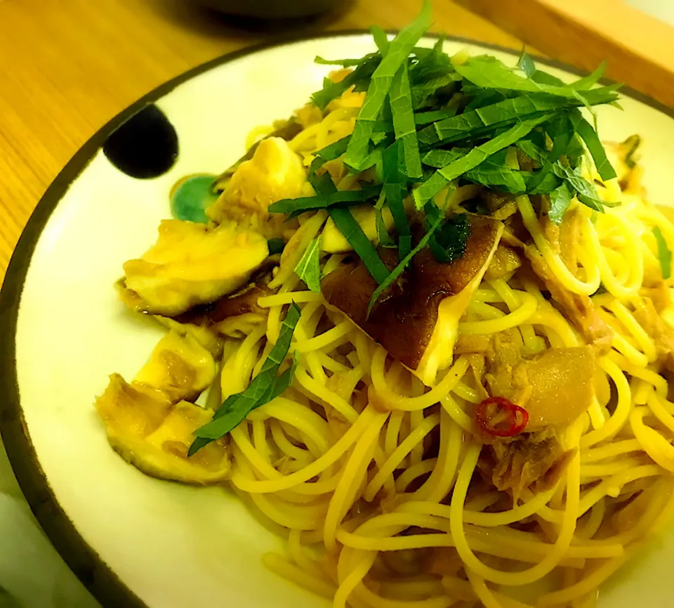 椎茸をめっちゃ食べたい和風ツナパスタ|あみすけさん