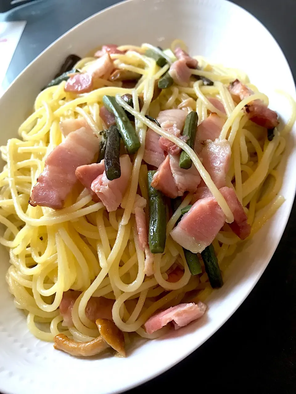 ベーコンと山菜のパスタ！のどぐろ出汁塩で味付けしたよー！|Tomyさん