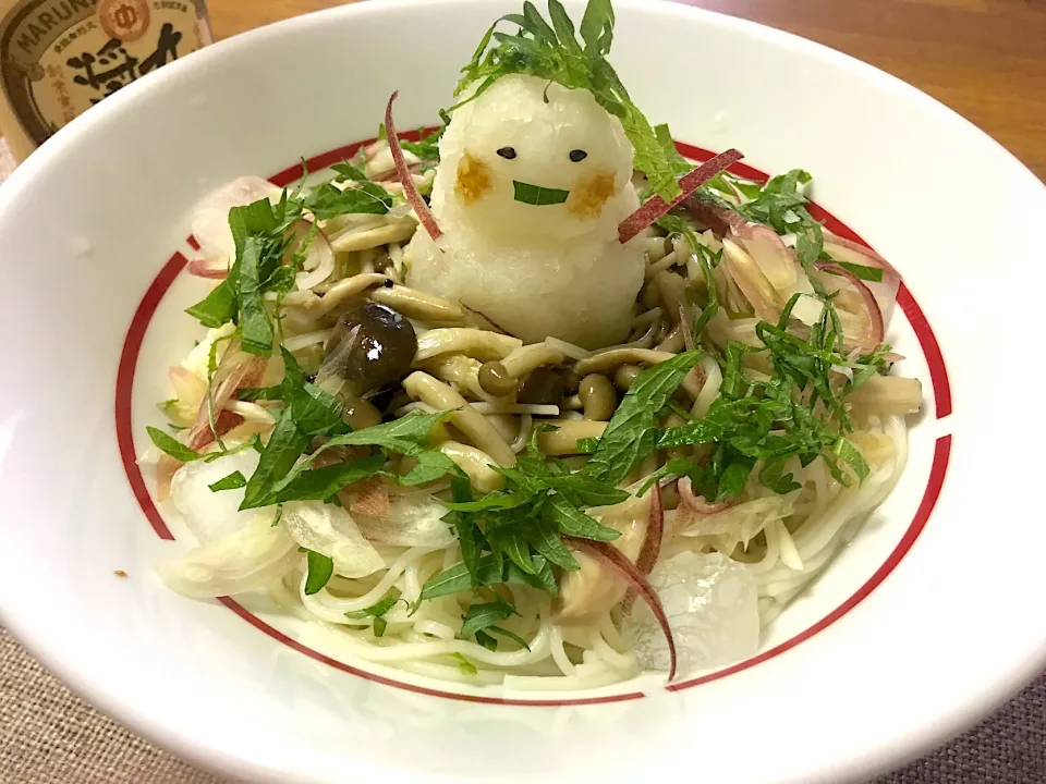 塩きのこのおろしぶっかけそうめん (o⁰⊖⁰o)
 #常備菜  #あるもので  #簡単料理|morimi32さん