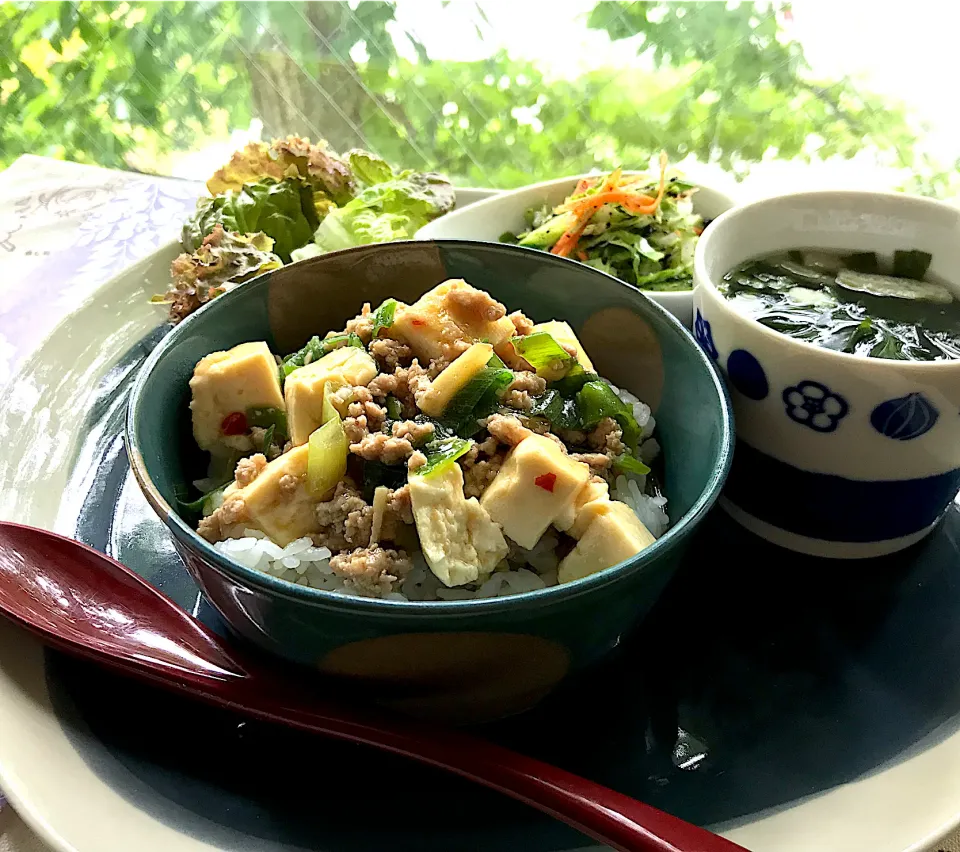 昼ごはん  麻婆豆腐丼定食|砂雪さん