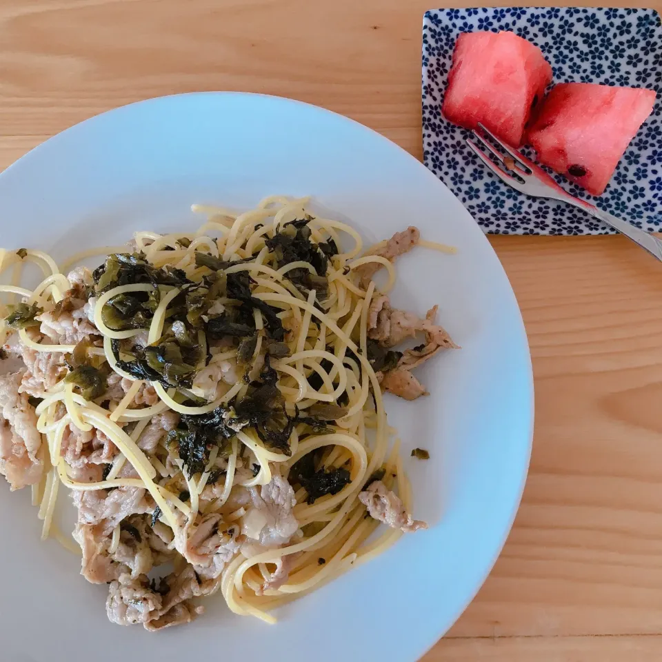 高菜と豚肉のパスタ(*ˊᗜˋ*)/お昼ご飯|サチャンさん