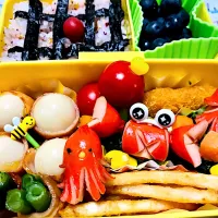 Snapdishの料理写真:夏休み学童のお弁当🍙|ぶらいすきゃっとさん