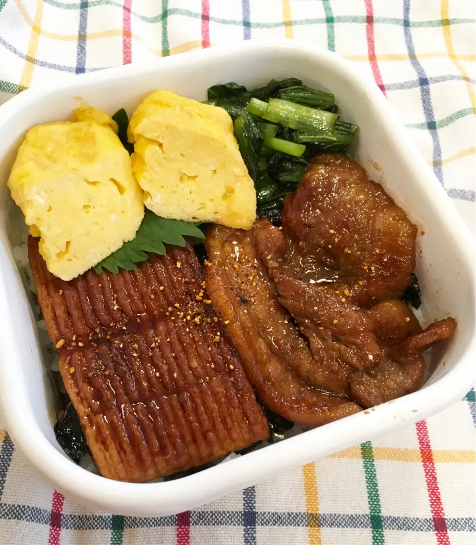 今日のパパ弁当はうな次郎と豚バラの漬け焼き丼♪|key♪さん