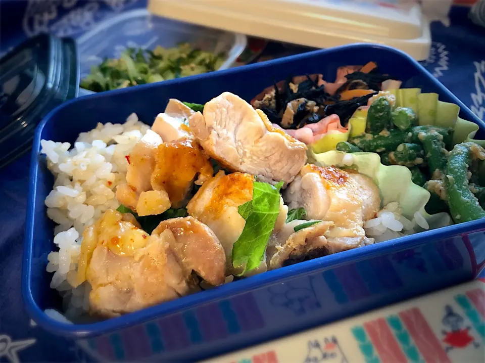 お弁当(7/25)
✳︎玄米ごはん
✳︎ピリ辛チキン
✳︎ひじきの煮物
✳︎いんげんの胡麻味噌和え
✳︎胡瓜のナムル|さっちんさん