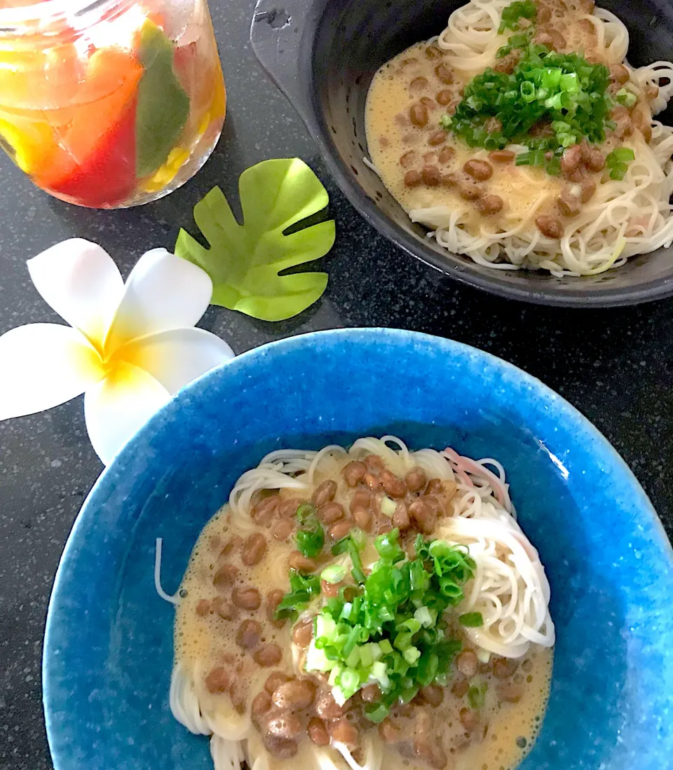 納豆卵和えそうめん|シュトママさん