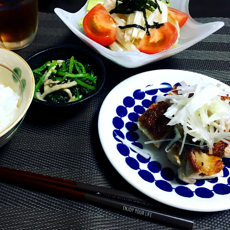 柚子胡椒チキンと大根サラダ、しめじとほうれん草の胡麻和え|ちぐあささん