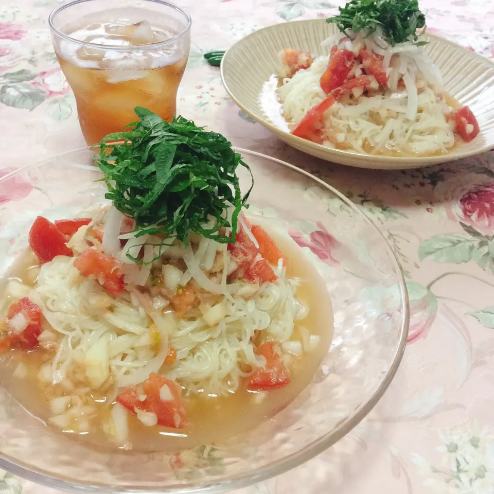 薬味たっぷり！ツナトマぶっかけ素麺❤︎|夢ーテルさん