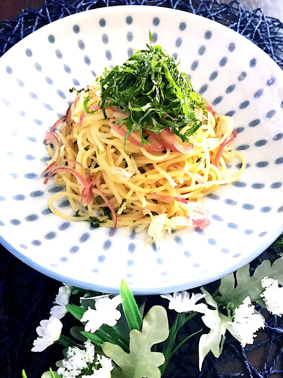 10分で出来る❤️茗荷、大葉とお茶漬けの素の和風パスタ😊冷製でもok‼️|🌺🌺Foodie🌺🌺さん