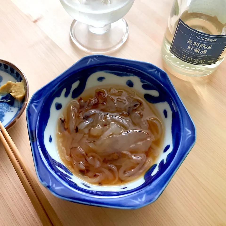 いいちこ 長期熟成貯蔵酒 ＆ くらげ酢 (有明海産生くらげの酢の物)|まる(丸大豆)さん