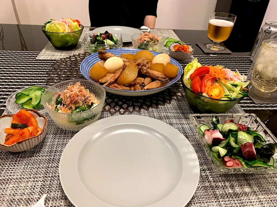 炊飯器で手羽先と大根煮、酢だこきゅうり、冷奴などなど😌|ゆかさん