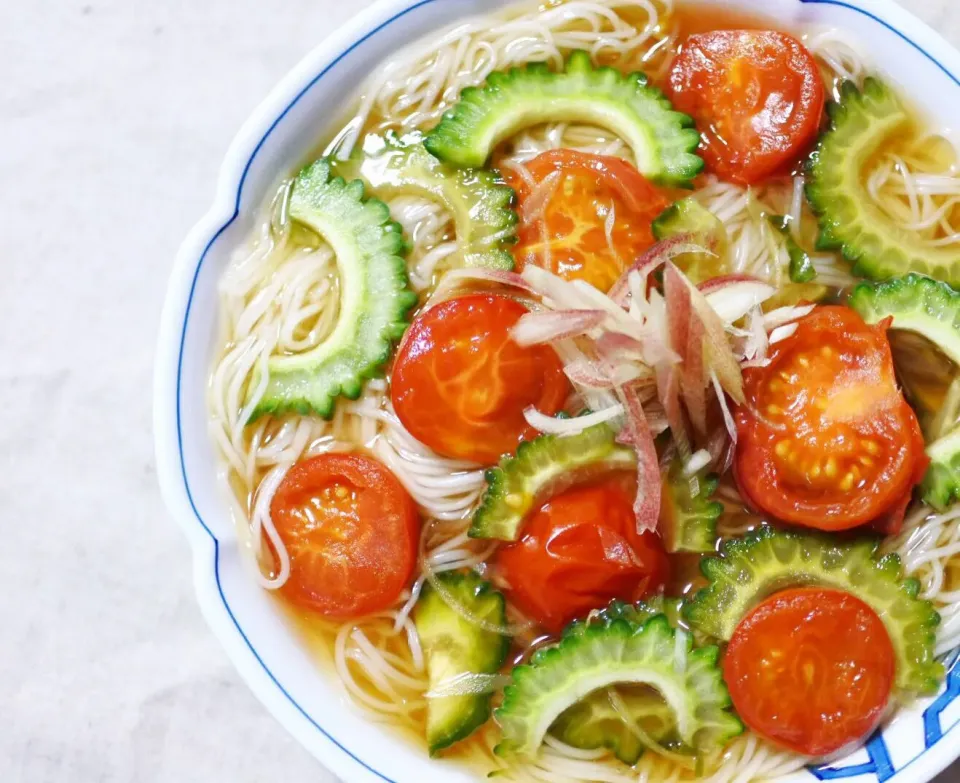 Snapdishの料理写真:夏野菜のあんかけ素麺|さぴこさん