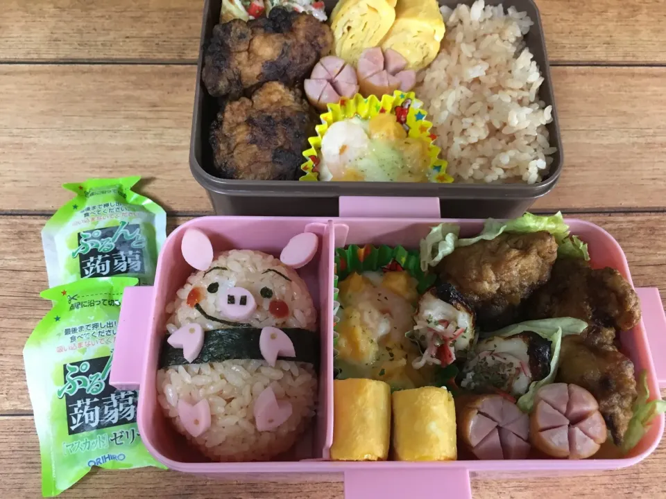 夏休み弁当〜 豚さんおにぎり〜|こむぎさん