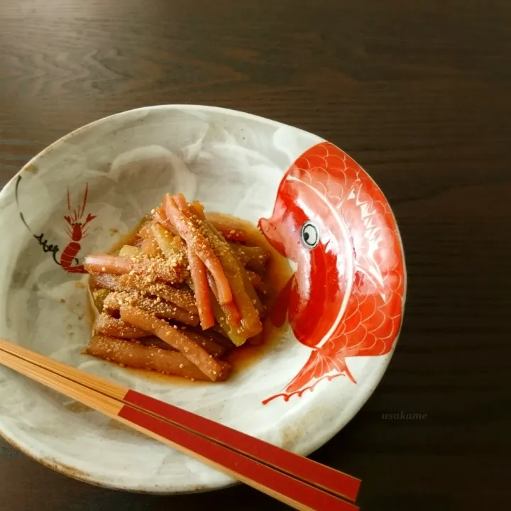 赤ずいきの酢の物|うさかめさん