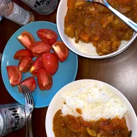 トマトの無水カレーと冷やしトマト|ももこモンさん