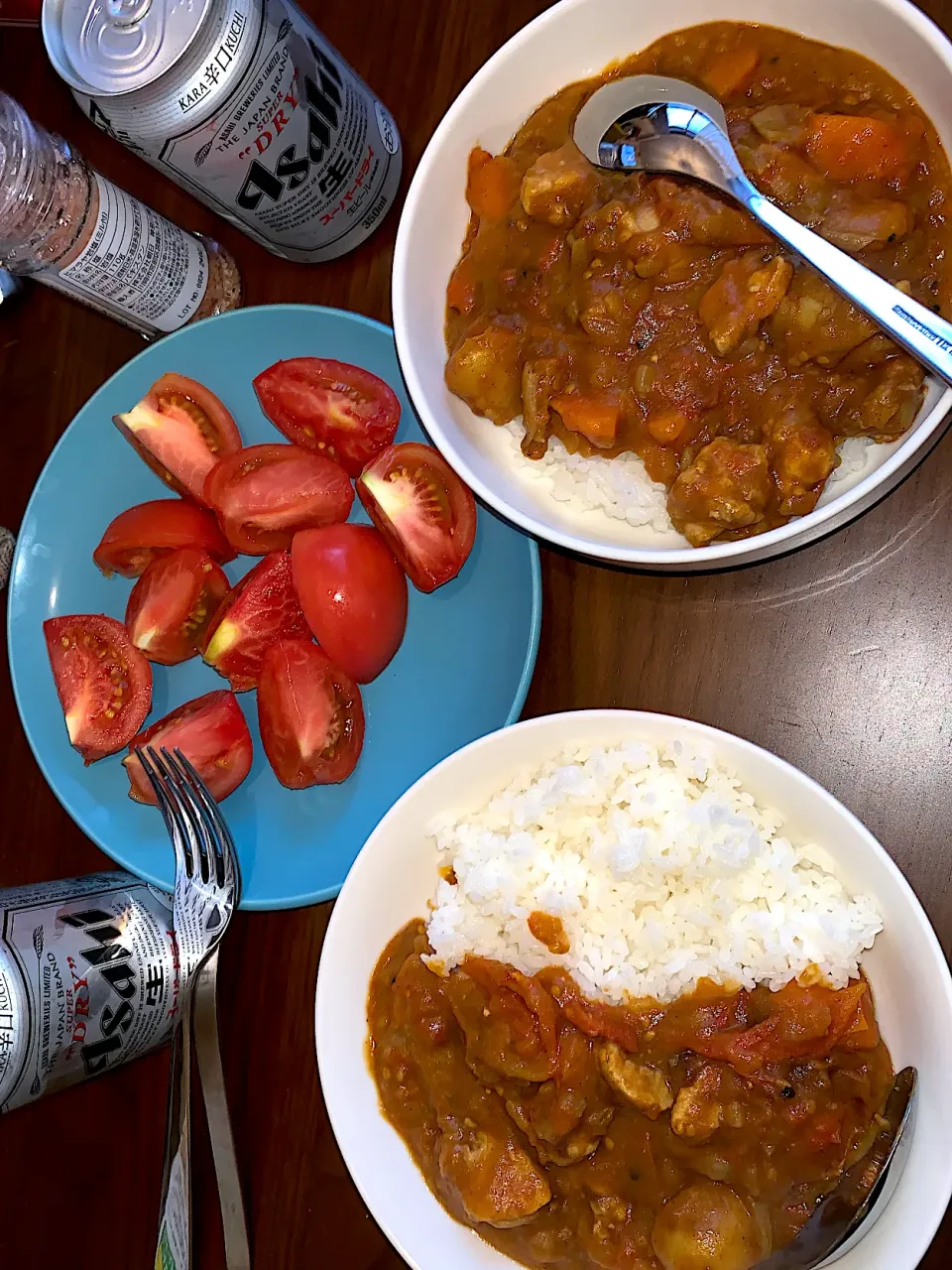 トマトの無水カレーと冷やしトマト|ももこモンさん