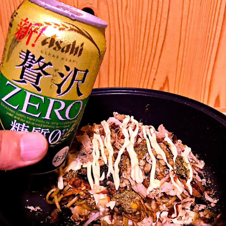 今宵の一酒一肴『贅沢ZERO』と『広島風お好み焼き』|ち〜おんさん