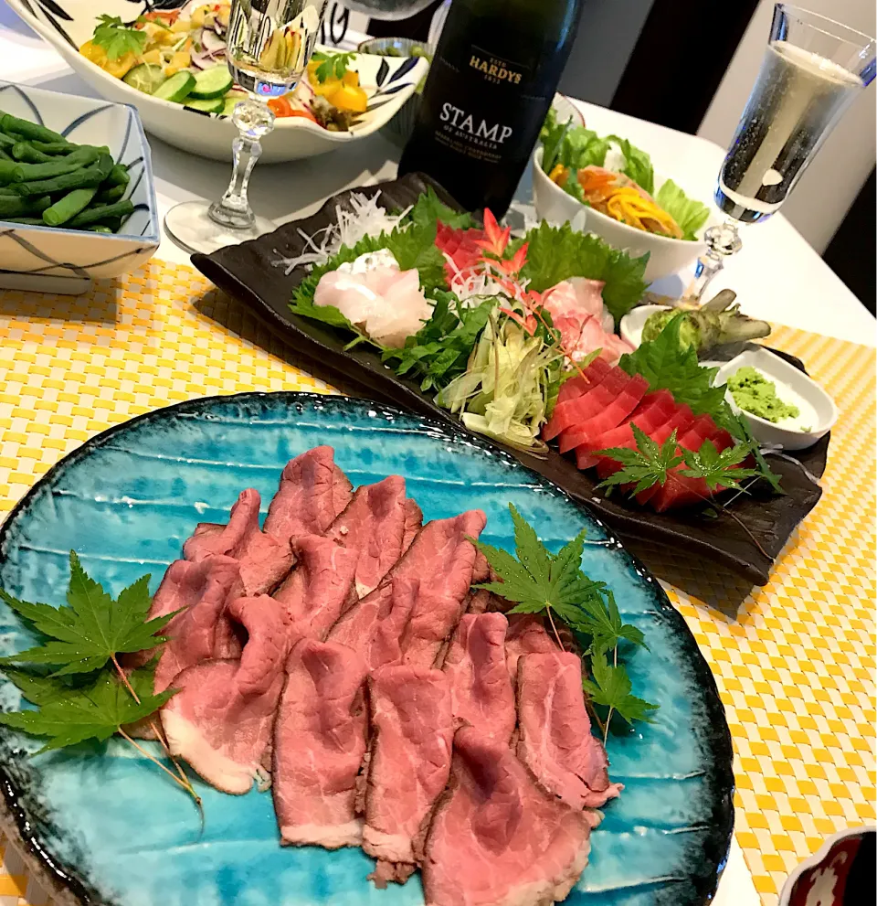 ローストビーフ&お刺身🍖🐟➰🥂生ワサビで‼️😋|ナムナムさん