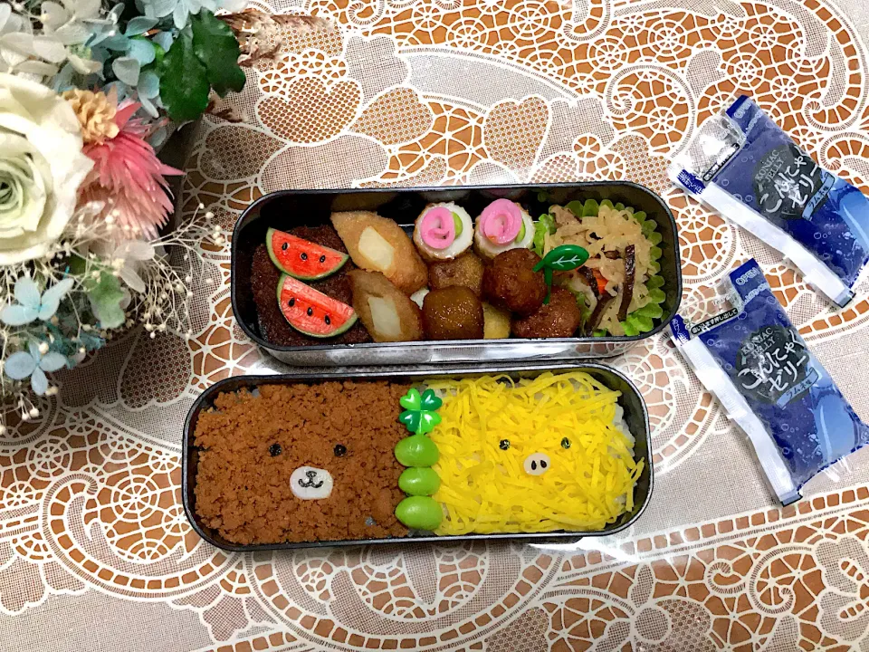 Snapdishの料理写真:娘部活弁当はリラックマのそぼろ弁当🍀|makoさん