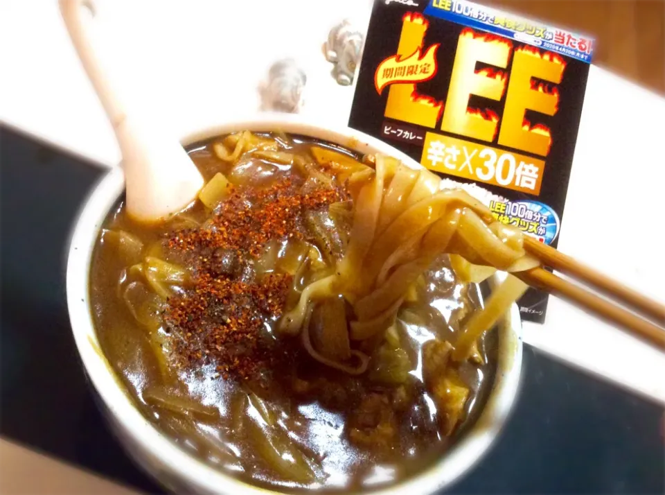 グリコLEE 30倍カレーうどん。ベースは、アゴ、カツオ、昆布ダシの関西仕立て|Takeshi  Nagakiさん