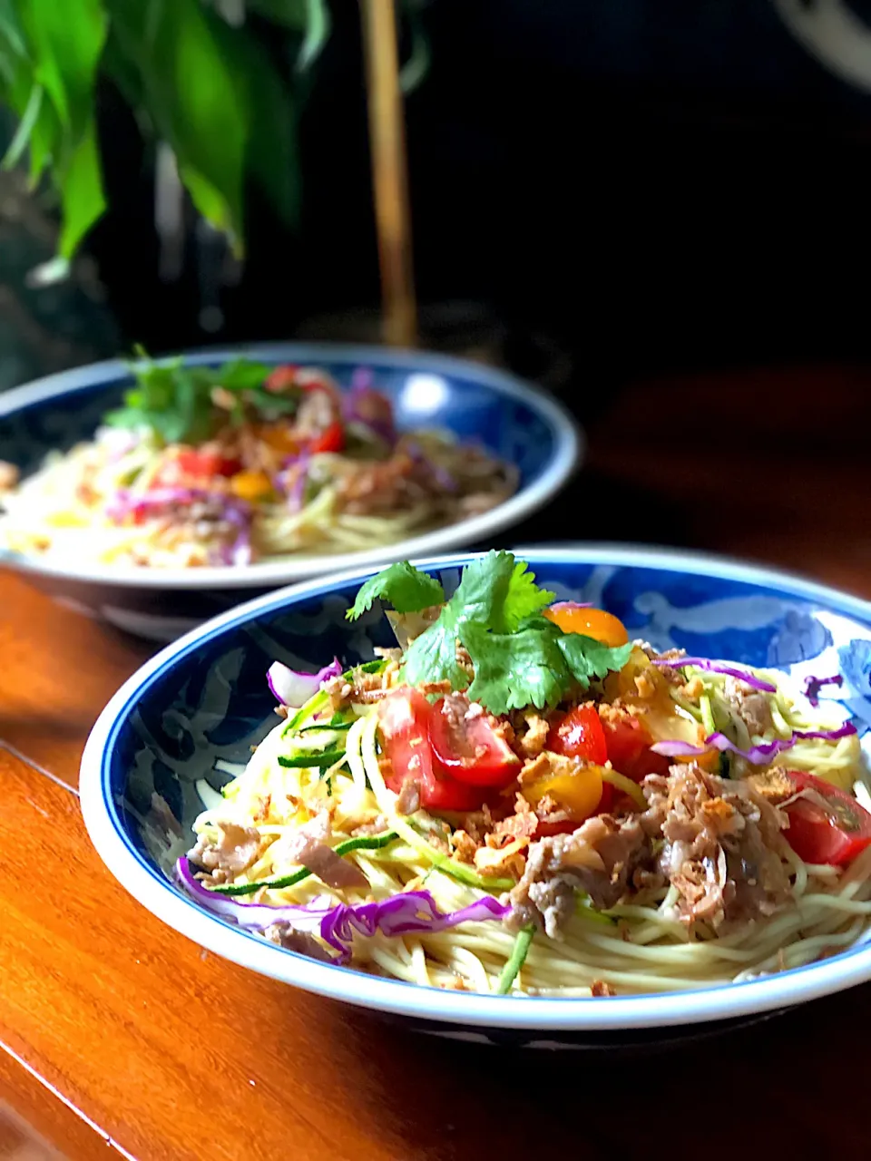 夏野菜の冷やし麺♪ガーリック豚醤油だれで🎶|ちーちさん