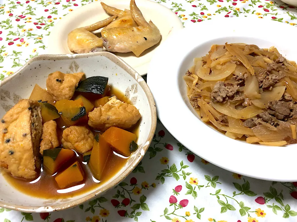 手羽焼き、カボチャ大根がんも煮物|ゆーみさん