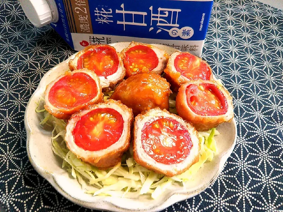 麹甘酒でミニトマト豚肉巻きの照り焼き🍅🐷|のんたかさん