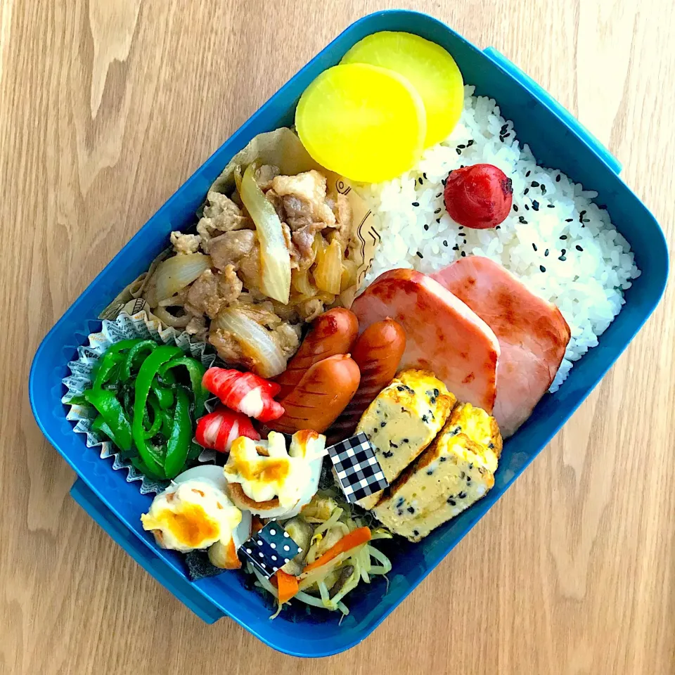 豚こまの甘辛焼きで旦那弁当♡|ちぃさん